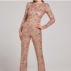 NADINE MERABI " Bella" sequin jumpsuit in champagne gold size small